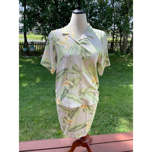 Tommy Bahama Womens Silk Floral Shirt Dress Suit S Wrap Around Skirt V-Neck - Picture 7 of 12